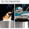 imageEAST OAK 2 in 1 Fire Pit Tongs and Hook 36 Poker Firepit Tools for Wood Fireplaces Bonfires Outdoor Fire Rings Patio and Camping Accessories with 13quot Heat Resistant Gloves 304 Stainless SteelFire Pit Tongs  Hook