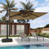 imageEAST OAK and FlameampampShade Patio Umbrella 10ft Square Outdoor Umbrella Large Offset Cantilever Umbrella with 360 Rotation Heavy Duty Windproof and UV Resistant Double Top Umbrella for Pool and Deck Night BlueTan