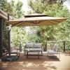 imageEAST OAK and FlameampampShade Patio Umbrella 10ft Square Outdoor Umbrella Large Offset Cantilever Umbrella with 360 Rotation Heavy Duty Windproof and UV Resistant Double Top Umbrella for Pool and Deck Night BlueTan