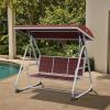 imageEAST OAK 2Person Outdoor Patio Swing Chair with Adjustable Canopy Porch Swing with Comfortable and Breathable Seats Independent Swing Chairs for Garden Balcony Backyard Charcoal BlackUpgrade Red