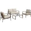 imageEAST OAK 4Piece Patio Furniture Set with Thick Cushions 2025 Coast Patio Conversation Set4 Seats Waterproof Outdoor Patio Set with Rattan Armrests Loveseat and Coffee Table for Backyard GreyApricot