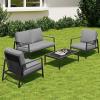 imageEAST OAK 4Piece Patio Furniture Set with Thick Cushions 2025 Coast Patio Conversation Set4 Seats Waterproof Outdoor Patio Set with Rattan Armrests Loveseat and Coffee Table for Backyard GreyGrey