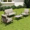 imageEAST OAK 4Piece Patio Furniture Set with Thick Cushions 2025 Coast Patio Conversation Set4 Seats Waterproof Outdoor Patio Set with Rattan Armrests Loveseat and Coffee Table for Backyard GreyApricot