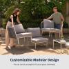 imageEAST OAK 5Piece Montauk Modular Patio Furniture Set Outdoor Corner Sofa with Cushion and Glass Coffee Table Modern Patio Conversation Set for Garden Backyard and Porch Beige ampamp GreyGrey