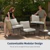 imageEAST OAK 5Piece Montauk Modular Patio Furniture Set Outdoor Corner Sofa with Cushion and Glass Coffee Table Modern Patio Conversation Set for Garden Backyard and Porch Beige ampamp GreyBeige  Grey