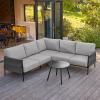 imageEAST OAK Life Chatter Patio Furniture Set Outdoor Furniture Corner Sofa Set with Round Coffee Table 5 Seats Sofa Deep Seating with Thick ampamp Washable Cushions Earth Black ampamp Misty GreyUpgraded Misty Grey