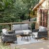 imageEAST OAK Life Chatter Patio Furniture Set Outdoor Furniture Corner Sofa Set with Round Coffee Table 5 Seats Sofa Deep Seating with Thick ampamp Washable Cushions Earth Black ampamp Misty GreyEarth Black  Misty Grey