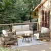 imageEAST OAK Life Chatter Patio Furniture Set Outdoor Furniture Corner Sofa Set with Round Coffee Table 5 Seats Sofa Deep Seating with Thick ampamp Washable Cushions Earth Black ampamp Misty GreyUpgraded Chestnut  Apricot