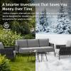 imageEAST OAK Life Chatter Patio Furniture Set Outdoor Furniture Corner Sofa Set with Round Coffee Table 5 Seats Sofa Deep Seating with Thick ampamp Washable Cushions Earth Black ampamp Misty GreyUpgraded Misty Grey