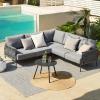 imageEAST OAK Life Chatter Patio Furniture Set Outdoor Furniture Corner Sofa Set with Round Coffee Table 5 Seats Sofa Deep Seating with Thick ampamp Washable Cushions Earth Black ampamp Misty GreyEarth Black  Misty Grey