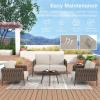 imageEAST OAK Life Chatter Patio Furniture Set Outdoor Furniture Corner Sofa Set with Round Coffee Table 5 Seats Sofa Deep Seating with Thick ampamp Washable Cushions Earth Black ampamp Misty GreyChestnut Brown  Creamy Apricot