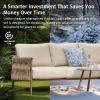 imageEAST OAK Life Chatter Patio Furniture Set Outdoor Furniture Corner Sofa Set with Round Coffee Table 5 Seats Sofa Deep Seating with Thick ampamp Washable Cushions Earth Black ampamp Misty GreyUpgraded Chestnut  Apricot