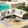 imageEAST OAK Life Chatter Patio Furniture Set Outdoor Furniture Corner Sofa Set with Round Coffee Table 5 Seats Sofa Deep Seating with Thick ampamp Washable Cushions Earth Black ampamp Misty GreyChestnut Brown  Creamy Apricot