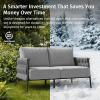 imageEAST OAK Life Chatter Patio Furniture Set Outdoor Furniture Corner Sofa Set with Round Coffee Table 5 Seats Sofa Deep Seating with Thick ampamp Washable Cushions Earth Black ampamp Misty GreyUpgraded Misty Grey