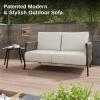 imageEAST OAK Life Chatter Patio Furniture Set Outdoor Furniture Corner Sofa Set with Round Coffee Table 5 Seats Sofa Deep Seating with Thick ampamp Washable Cushions Earth Black ampamp Misty GreyChestnut Brown  Creamy Apricot