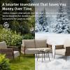 imageEAST OAK Life Chatter Patio Furniture Set Outdoor Furniture Corner Sofa Set with Round Coffee Table 5 Seats Sofa Deep Seating with Thick ampamp Washable Cushions Earth Black ampamp Misty GreyUpgraded Chestnut  Apricot