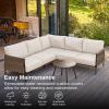 imageEAST OAK Life Chatter Patio Furniture Set Outdoor Furniture Corner Sofa Set with Round Coffee Table 5 Seats Sofa Deep Seating with Thick ampamp Washable Cushions Earth Black ampamp Misty GreyChestnut Brown  Creamy Apricot