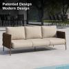 imageEAST OAK Life Chatter Patio Furniture Set Outdoor Furniture Corner Sofa Set with Round Coffee Table 5 Seats Sofa Deep Seating with Thick ampamp Washable Cushions Earth Black ampamp Misty GreyChestnut Brown  Creamy Apricot