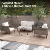 imageEAST OAK Life Chatter Patio Furniture Set Outdoor Furniture Corner Sofa Set with Round Coffee Table 5 Seats Sofa Deep Seating with Thick ampamp Washable Cushions Earth Black ampamp Misty GreyChestnut Brown  Creamy Apricot
