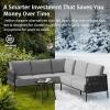 imageEAST OAK Life Chatter Patio Furniture Set Outdoor Furniture Corner Sofa Set with Round Coffee Table 5 Seats Sofa Deep Seating with Thick ampamp Washable Cushions Earth Black ampamp Misty GreyUpgraded Misty Grey