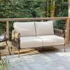imageEAST OAK Life Chatter Patio Furniture Set Outdoor Furniture Corner Sofa Set with Round Coffee Table 5 Seats Sofa Deep Seating with Thick ampamp Washable Cushions Earth Black ampamp Misty GreyUpgraded Chestnut  Apricot