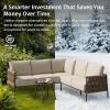 imageEAST OAK Life Chatter Patio Furniture Set Outdoor Furniture Corner Sofa Set with Round Coffee Table 5 Seats Sofa Deep Seating with Thick ampamp Washable Cushions Earth Black ampamp Misty GreyUpgraded Chestnut  Apricot