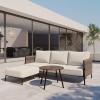 imageEAST OAK Life Chatter Patio Furniture Set Outdoor Furniture Corner Sofa Set with Round Coffee Table 5 Seats Sofa Deep Seating with Thick ampamp Washable Cushions Earth Black ampamp Misty GreyChestnut Brown  Creamy Apricot