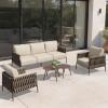 imageEAST OAK Life Chatter Patio Furniture Set Outdoor Furniture Corner Sofa Set with Round Coffee Table 5 Seats Sofa Deep Seating with Thick ampamp Washable Cushions Earth Black ampamp Misty GreyUpgraded Chestnut  Apricot