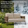 imageEAST OAK Life Chatter Patio Furniture Set Outdoor Furniture Corner Sofa Set with Round Coffee Table 5 Seats Sofa Deep Seating with Thick ampamp Washable Cushions Earth Black ampamp Misty GreyUpgraded Chestnut  Apricot