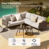 imageEAST OAK Life Chatter Patio Furniture Set Outdoor Furniture Corner Sofa Set with Round Coffee Table 5 Seats Sofa Deep Seating with Thick ampamp Washable Cushions Earth Black ampamp Misty GreyUpgraded Chestnut  Apricot