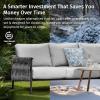 imageEAST OAK Life Chatter Patio Furniture Set Outdoor Furniture Corner Sofa Set with Round Coffee Table 5 Seats Sofa Deep Seating with Thick ampamp Washable Cushions Earth Black ampamp Misty GreyUpgraded Misty Grey