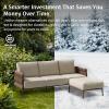 imageEAST OAK Life Chatter Patio Furniture Set Outdoor Furniture Corner Sofa Set with Round Coffee Table 5 Seats Sofa Deep Seating with Thick ampamp Washable Cushions Earth Black ampamp Misty GreyUpgraded Chestnut  Apricot