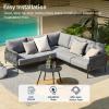 imageEAST OAK Life Chatter Patio Furniture Set Outdoor Furniture Corner Sofa Set with Round Coffee Table 5 Seats Sofa Deep Seating with Thick ampamp Washable Cushions Earth Black ampamp Misty GreyUpgraded Misty Grey