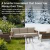 imageEAST OAK Life Chatter Patio Furniture Set Outdoor Furniture Corner Sofa Set with Round Coffee Table 5 Seats Sofa Deep Seating with Thick ampamp Washable Cushions Earth Black ampamp Misty GreyUpgraded Chestnut  Apricot