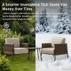 imageEAST OAK Life Chatter Patio Furniture Set Outdoor Furniture Corner Sofa Set with Round Coffee Table 5 Seats Sofa Deep Seating with Thick ampamp Washable Cushions Earth Black ampamp Misty GreyUpgraded Chestnut  Apricot