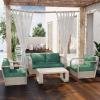 imageEAST OAK Signature 3 Pieces Patio Furniture SetAluminum Outdoor Furniture Deep Seating Outdoor Patio Set with Sofa and Coffee TableModern Conversation Set for Porch and BalconyDark GreyChampagne  Green
