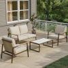 imageEAST OAK 4Piece Patio Furniture Set with Thick Cushions 2025 Coast Patio Conversation Set4 Seats Waterproof Outdoor Patio Set with Rattan Armrests Loveseat and Coffee Table for Backyard GreyApricot