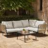 imageEAST OAK 5Piece Montauk Modular Patio Furniture Set Outdoor Corner Sofa with Cushion and Glass Coffee Table Modern Patio Conversation Set for Garden Backyard and Porch Beige ampamp GreyBeige  Grey