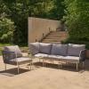 imageEAST OAK 5Piece Montauk Modular Patio Furniture Set Outdoor Corner Sofa with Cushion and Glass Coffee Table Modern Patio Conversation Set for Garden Backyard and Porch Beige ampamp GreyGrey