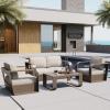 imageEAST OAK Signature 3 Pieces Patio Furniture SetAluminum Outdoor Furniture Deep Seating Outdoor Patio Set with Sofa and Coffee TableModern Conversation Set for Porch and BalconyDark GreyCoffee  Beige