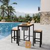 imageEAST OAK Signature 3Piece Outdoor Bar Set Patio Table and Chairs with Teak and Aluminum Outdoor Patio Furniture for 2 Outdoor High Top Table and Chairs Set for Garden Backyard and Pool Dark Grey3Piece Bar Set