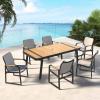 imageEAST OAK Signature 7 Pieces Outdoor Dining Set Patio Furniture Set with Finest Teak Wood PowderCoated Aluminum Frame Table and Teslin Fabric Chairs Patio Dining Set for Garden and Yard Dark Grey7Piece Dining Set 2025 Upgraded