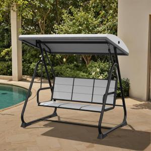 imageEAST OAK 2Person Outdoor Patio Swing Chair with Adjustable Canopy Porch Swing with Comfortable and Breathable Seats Independent Swing Chairs for Garden Balcony Backyard Charcoal BlackUpgrade Charcoal Black