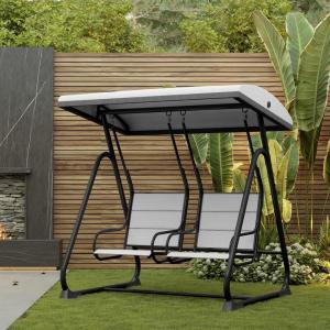 imageEAST OAK 2Person Outdoor Patio Swing Chair with Adjustable Canopy Porch Swing with Comfortable and Breathable Seats Independent Swing Chairs for Garden Balcony Backyard Charcoal BlackCharcoal Black