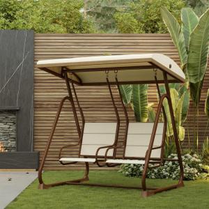 imageEAST OAK 2Person Outdoor Patio Swing Chair with Adjustable Canopy Porch Swing with Comfortable and Breathable Seats Independent Swing Chairs for Garden Balcony Backyard Charcoal BlackChestnut Brown