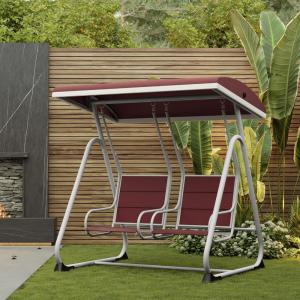 imageEAST OAK 2Person Outdoor Patio Swing Chair with Adjustable Canopy Porch Swing with Comfortable and Breathable Seats Independent Swing Chairs for Garden Balcony Backyard Charcoal BlackRed