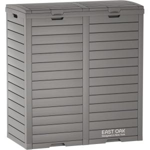 imageEAST OAK 38 Gallon Outdoor Trash Can  Waterproof Resin Garbage Can with Tiered Lid ampamp Drip Tray  Outside Trash Bin for Patio  Kitchen Backyard ampamp Deck  Gray Color76 Gallon