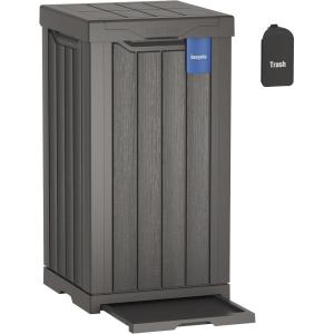 imageEAST OAK 38 Gallon Outdoor Trash Can  Waterproof Resin Garbage Can with Tiered Lid ampamp Drip Tray  Outside Trash Bin for Patio  Kitchen Backyard ampamp Deck  Gray Color31 Gallon