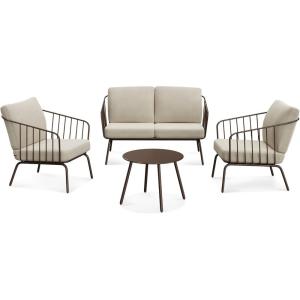 imageEAST OAK 3Piece Plaza Patio Furniture Set Outdoor Furniture with Thick Cushion Sofa and Coffee Table Modern Patio Conversation Set for 2 Outdoor Bistro Set for Balcony Black ampamp GreyBrown  Beige