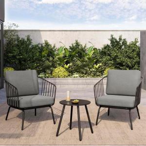 imageEAST OAK 3Piece Plaza Patio Furniture Set Outdoor Furniture with Thick Cushion Sofa and Coffee Table Modern Patio Conversation Set for 2 Outdoor Bistro Set for Balcony Black ampamp GreyBlack  Grey